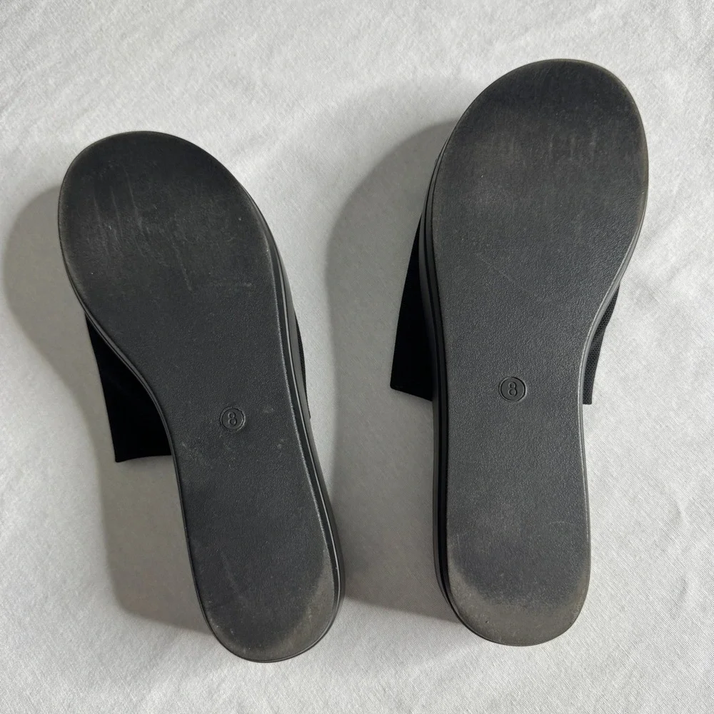 Womens Black Platform Slide Sandals Stretch Fabric Flatform Slip On Shoes Size 8